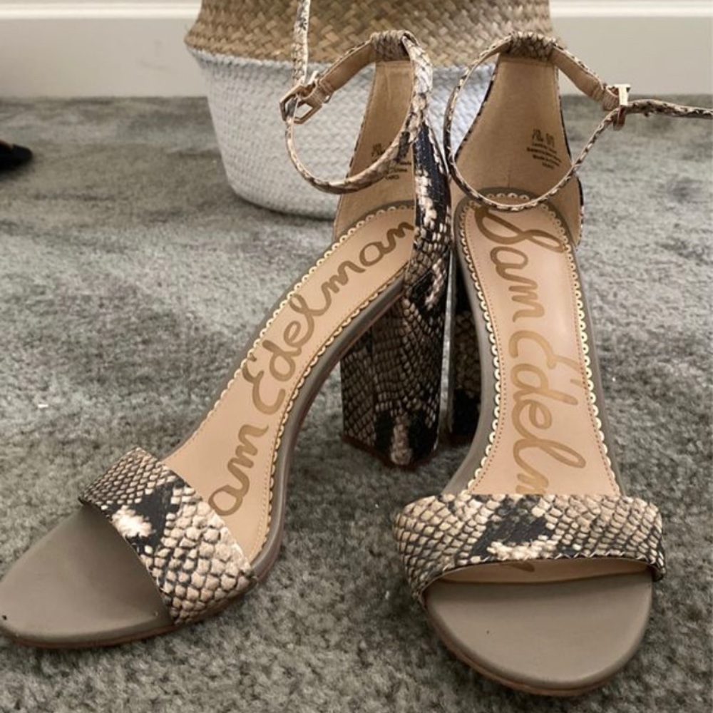 Snake skin sandal heels